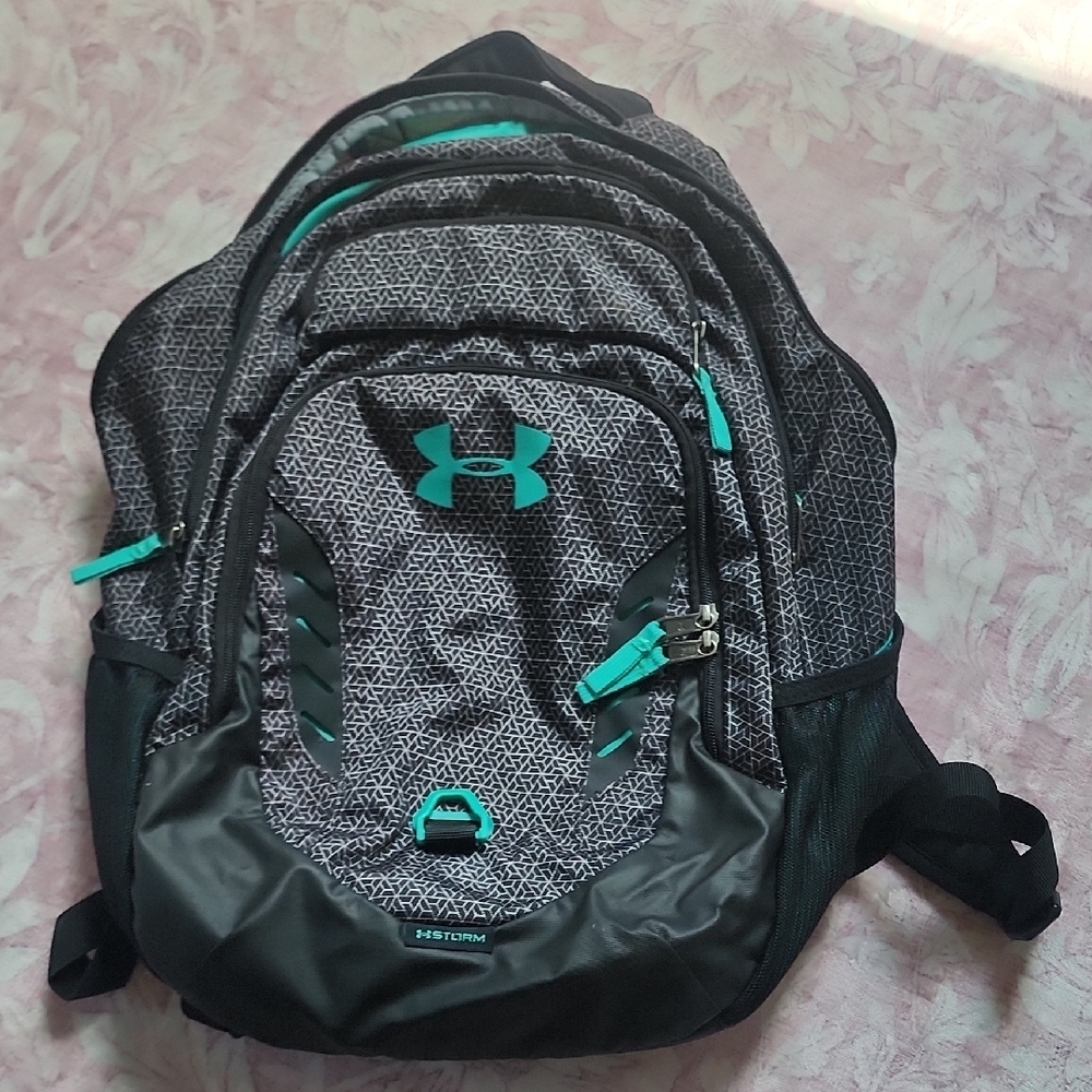 Under Armour Black and Teal Graphic Backpack